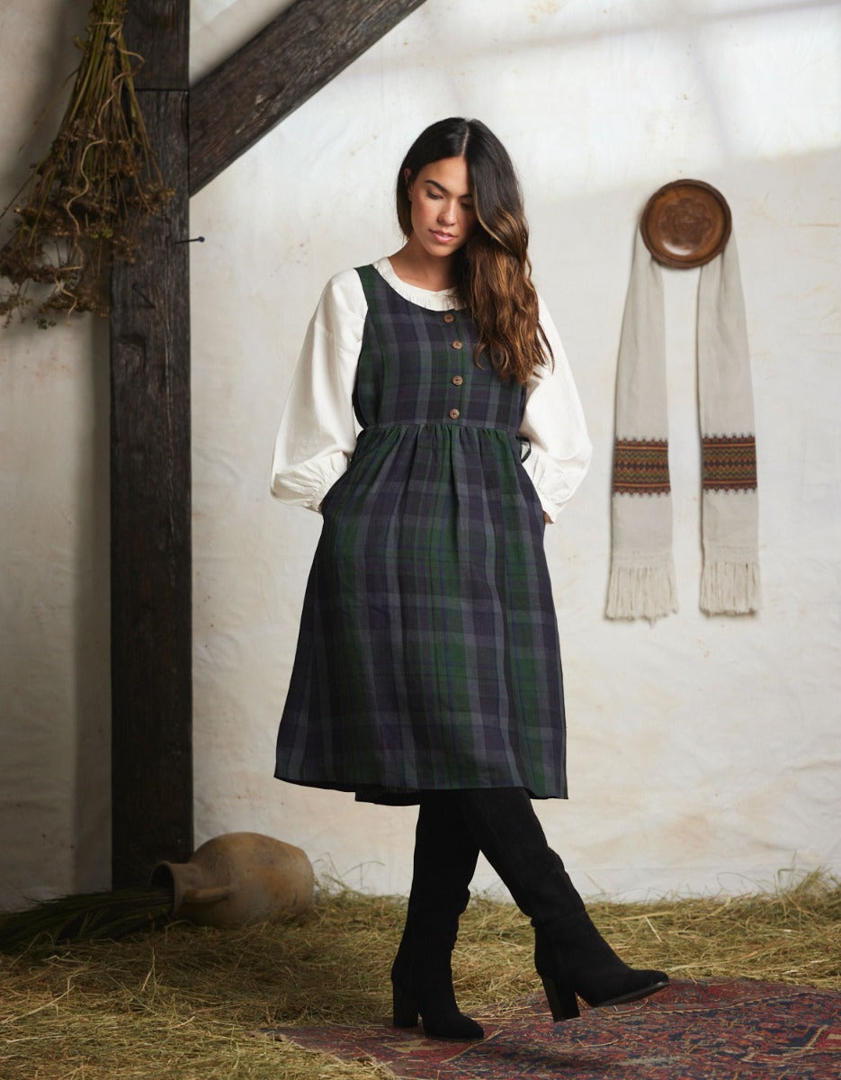 Vera Green Dress | Tartan Linen Dress | Voriagh Women Fashion Green plaid / L/XL Vera Green Dress | Tartan Linen Dress | Voriagh Women Fashion Green plaid / L/XL