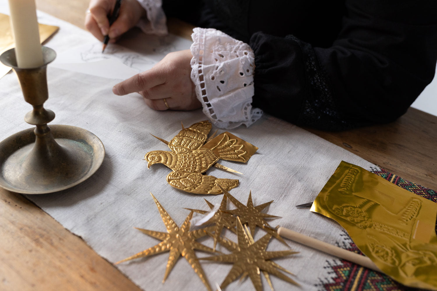 Golden Forest Ornaments – Hand-Embossed Decorations by Olivia
