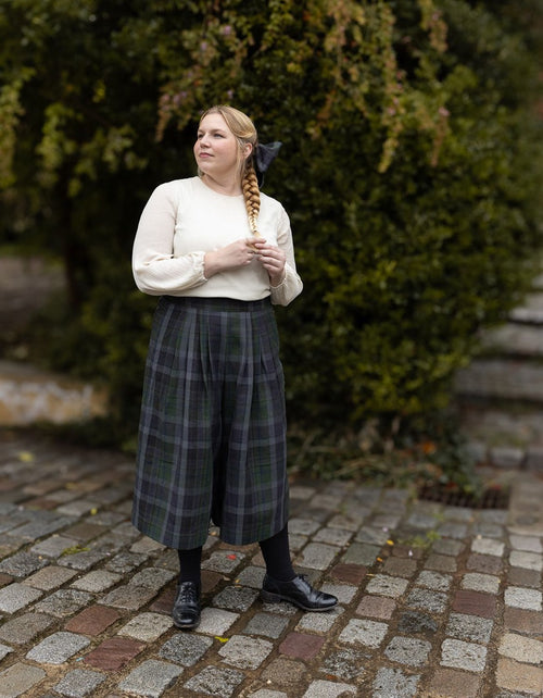 Pantalon 'Vera' en lin écossais vert