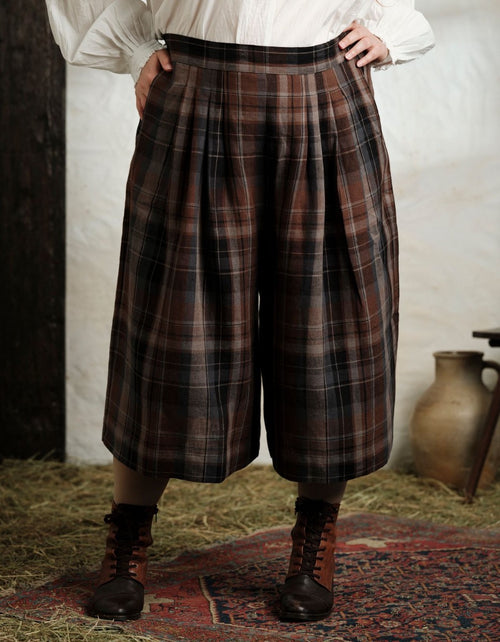 Pantalon 'Vera' en lin écossais marron