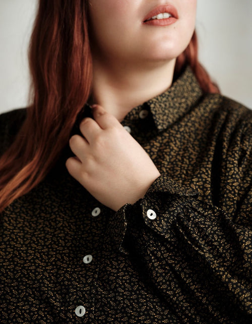 "Viola" black leaves cotton blouse
