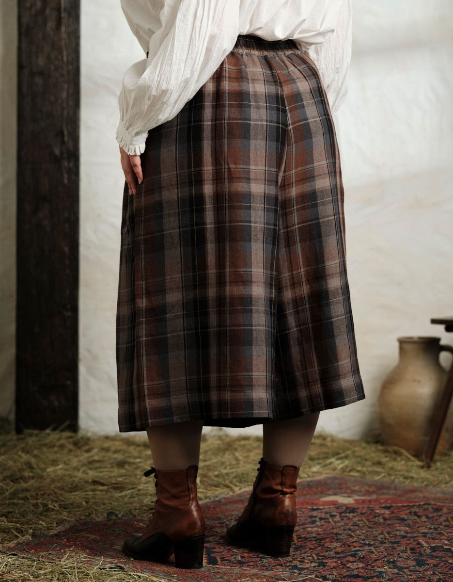 Pantalon 'Vera' en lin écossais marron