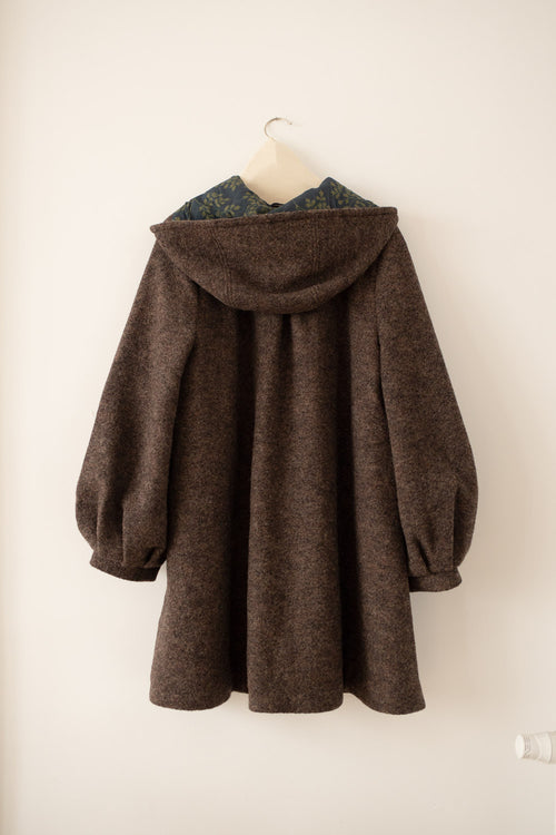 “Aneta” hooded cape coat pure wool moss green