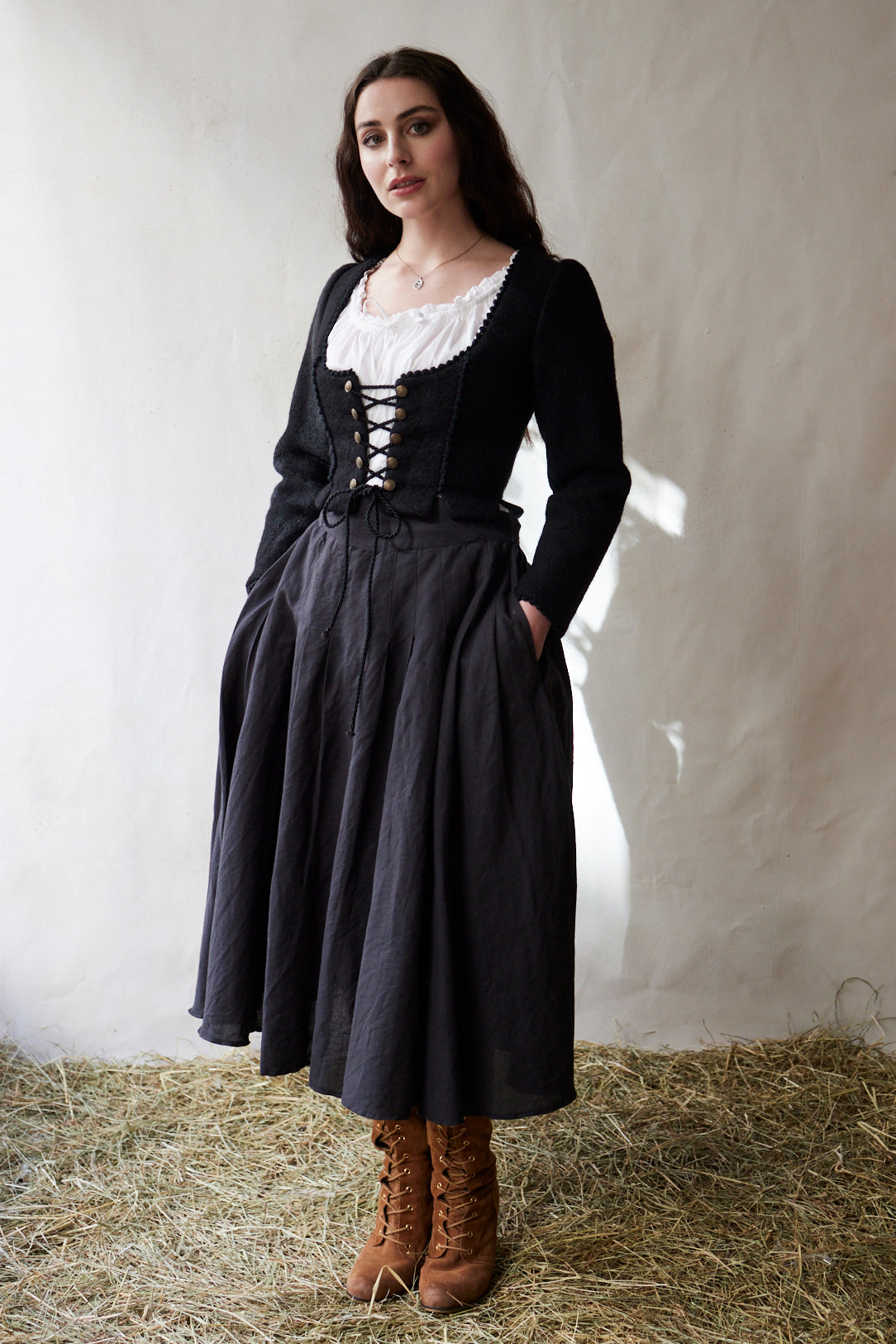 "Aneta" corset jacket in black wool