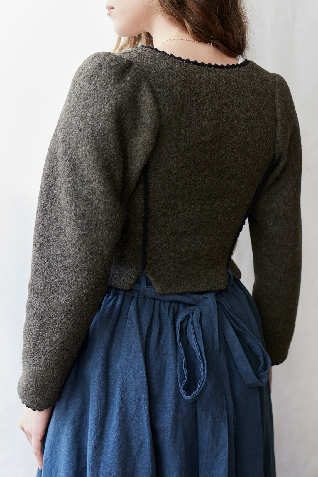 "Aneta" corset jacket in moss green wool