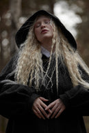 “Aneta” hooded cape coat pure wool black