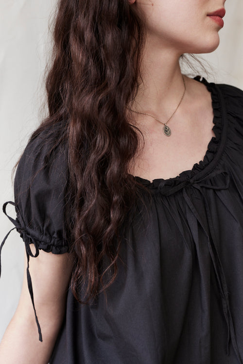 "Cosima" black cotton top with short sleeves