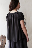 "Cosima" black cotton top with short sleeves