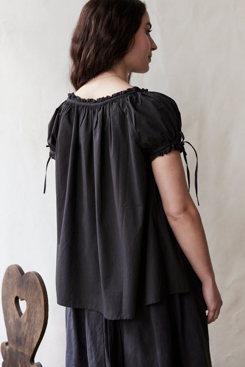 "Cosima" black cotton top with short sleeves