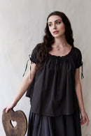 "Cosima" black cotton top with short sleeves