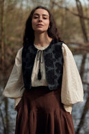 "Denesz" embroidered cotton vest weathered black