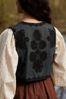 "Denesz" embroidered cotton vest weathered black