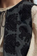 "Denesz" embroidered cotton vest weathered black