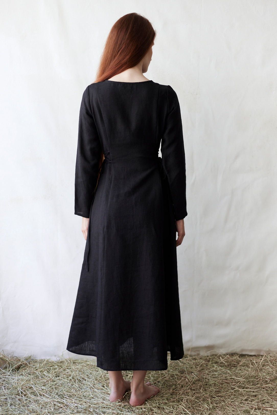 Robe 'Elina' longue en lin noir