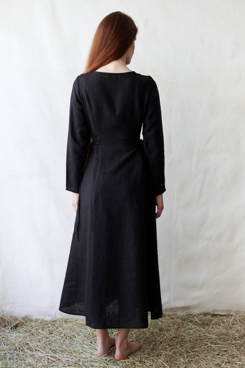 Robe 'Elina' longue en lin noir