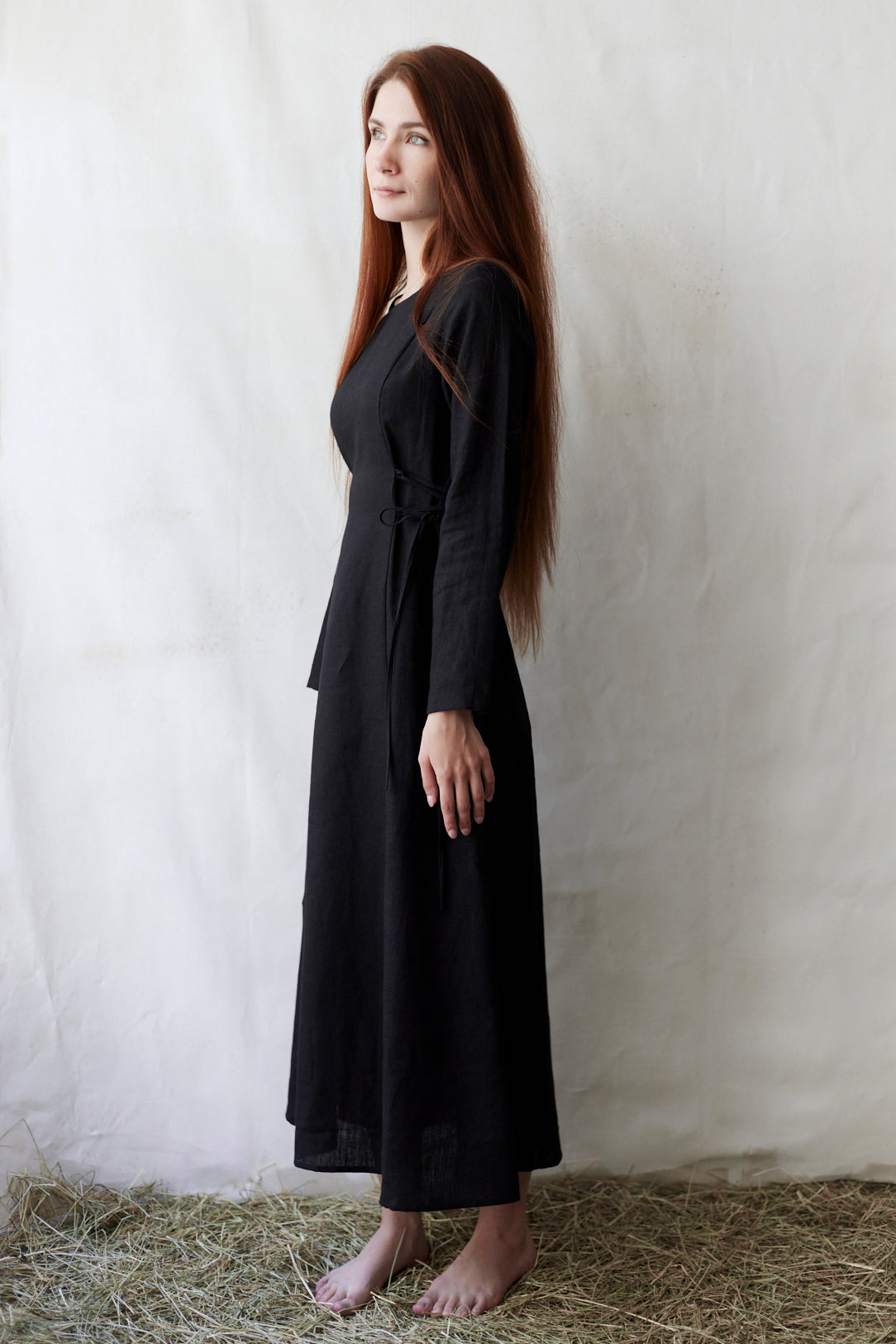 Robe 'Elina' longue en lin noir