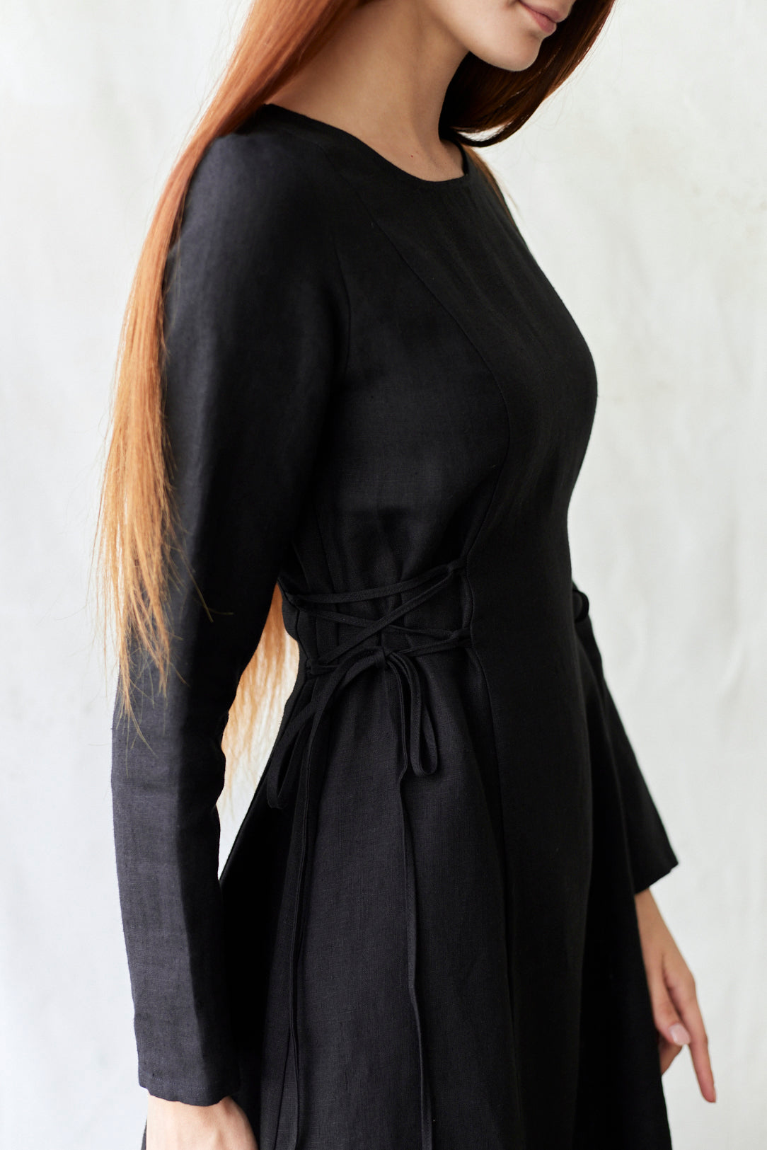 black linen dress long sleeve Womens Cotton Linen Maxi Shirt Dress Long Sleeve Loose Fit Swing Hem  Pleated Tunic Dress Deep V Neck Solid Color Baggy Flowy Shift Dress Summer  Casual Black Plus Size Long Dresses S