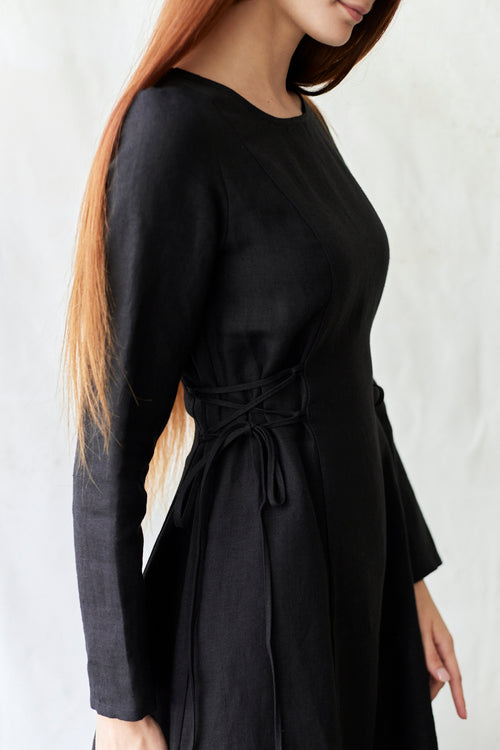 Robe 'Elina' longue en lin noir