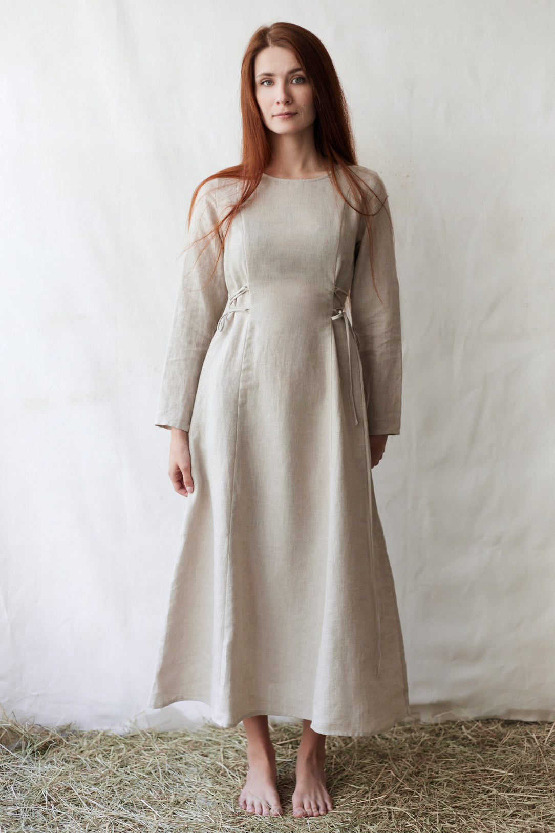 maxi linen dress with sleeves Long Sleeve Linen Dress ANNA / Maxi Length Dress