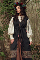 Robe longue 'Elvira' brodée sans manches brique
