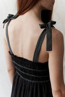 "Emily" eyelet fabric dress shoulder ribbons black