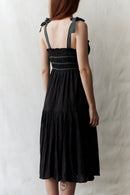 "Emily" eyelet fabric dress shoulder ribbons black