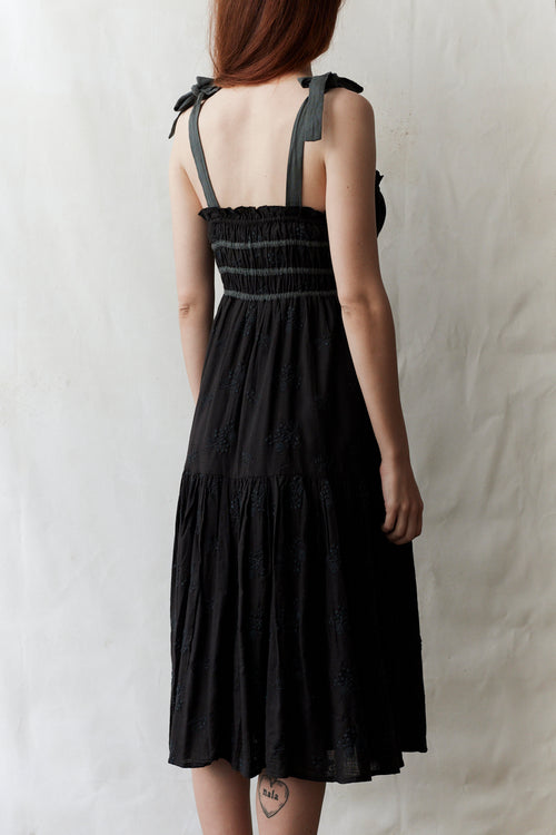 "Emily" eyelet fabric dress shoulder ribbons black