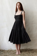 "Emily" eyelet fabric dress shoulder ribbons black