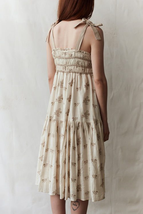 "Emily" eyelet fabric dress shoulder ribbons cream