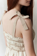 "Emily" eyelet fabric dress shoulder ribbons cream