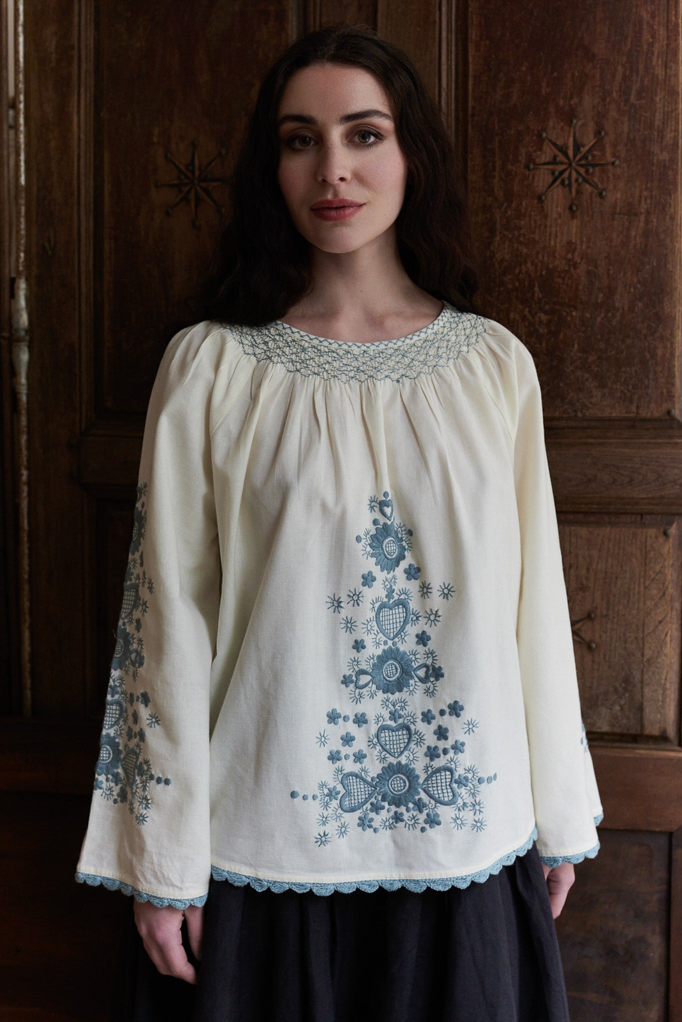 "Kalia" embroidered cotton tunic cream
