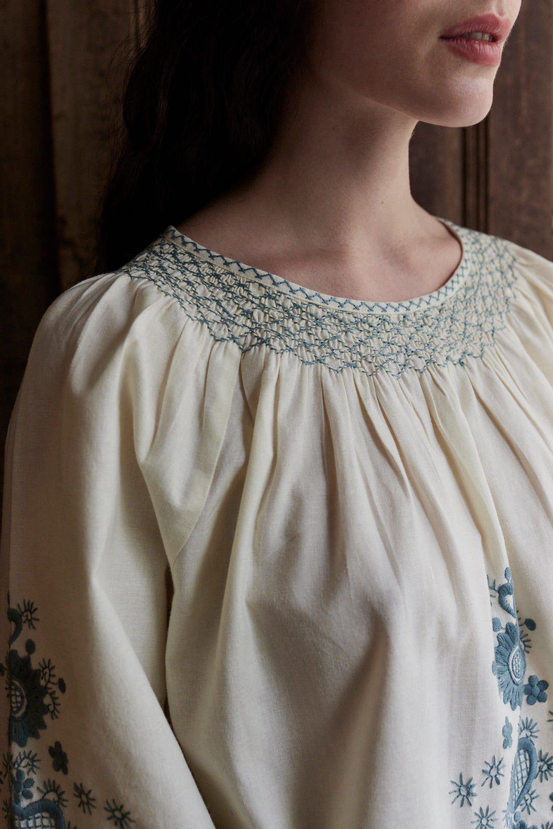 "Kalia" embroidered cotton tunic cream