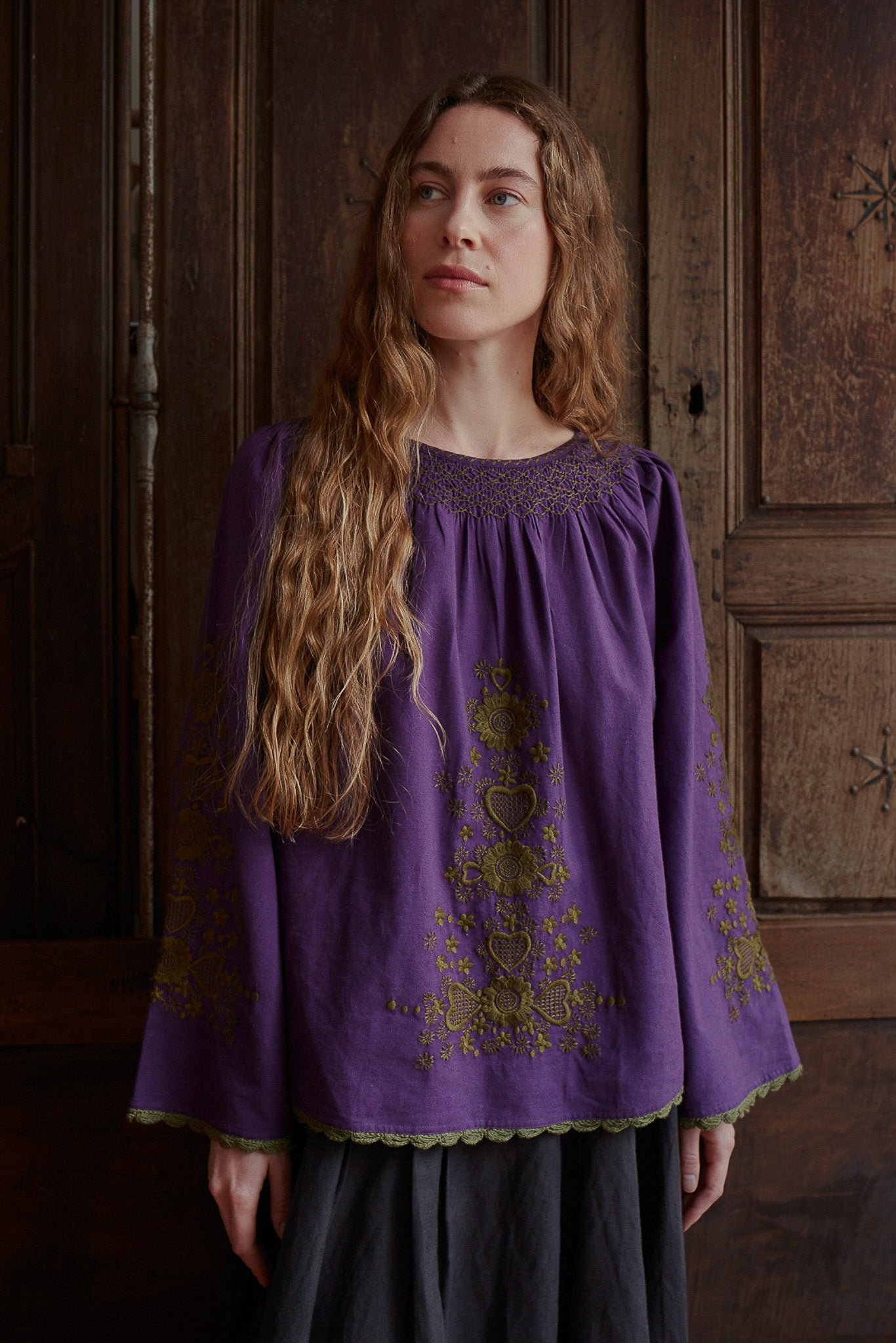 "Kalia" embroidered cotton tunic purple