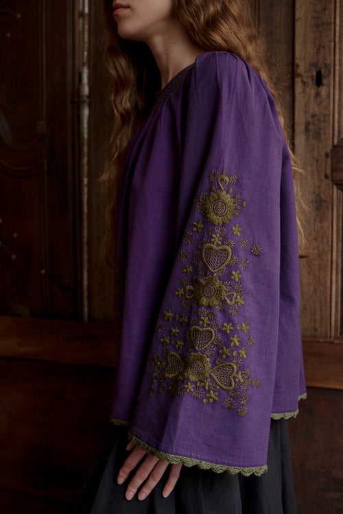 Blouse "Kalia" en coton brodé violet
