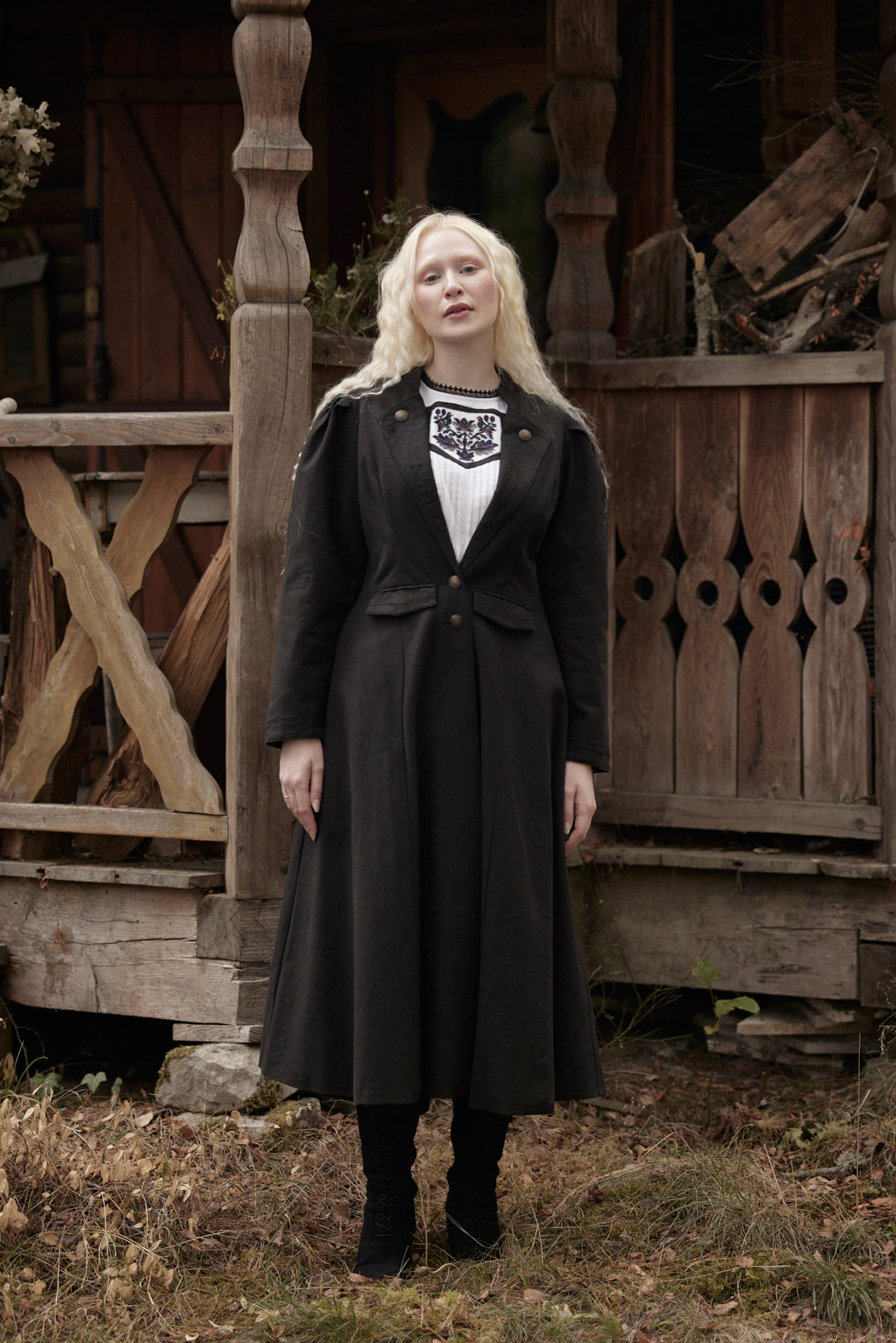 Redingote en coton 'Louisa' noire