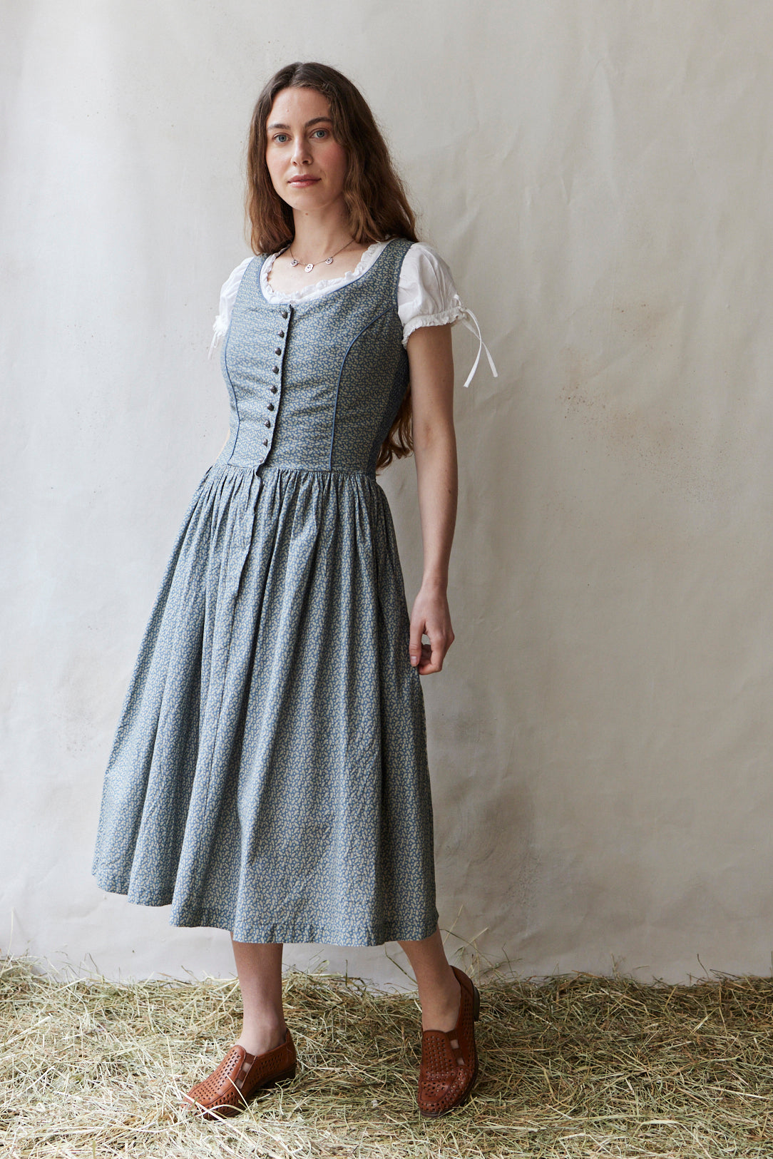 Robe 'Matilda' motif feuilles bleu