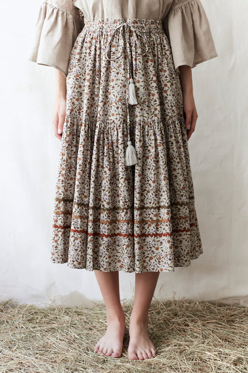 Jupe "Millicent" imprimé fleuri crème