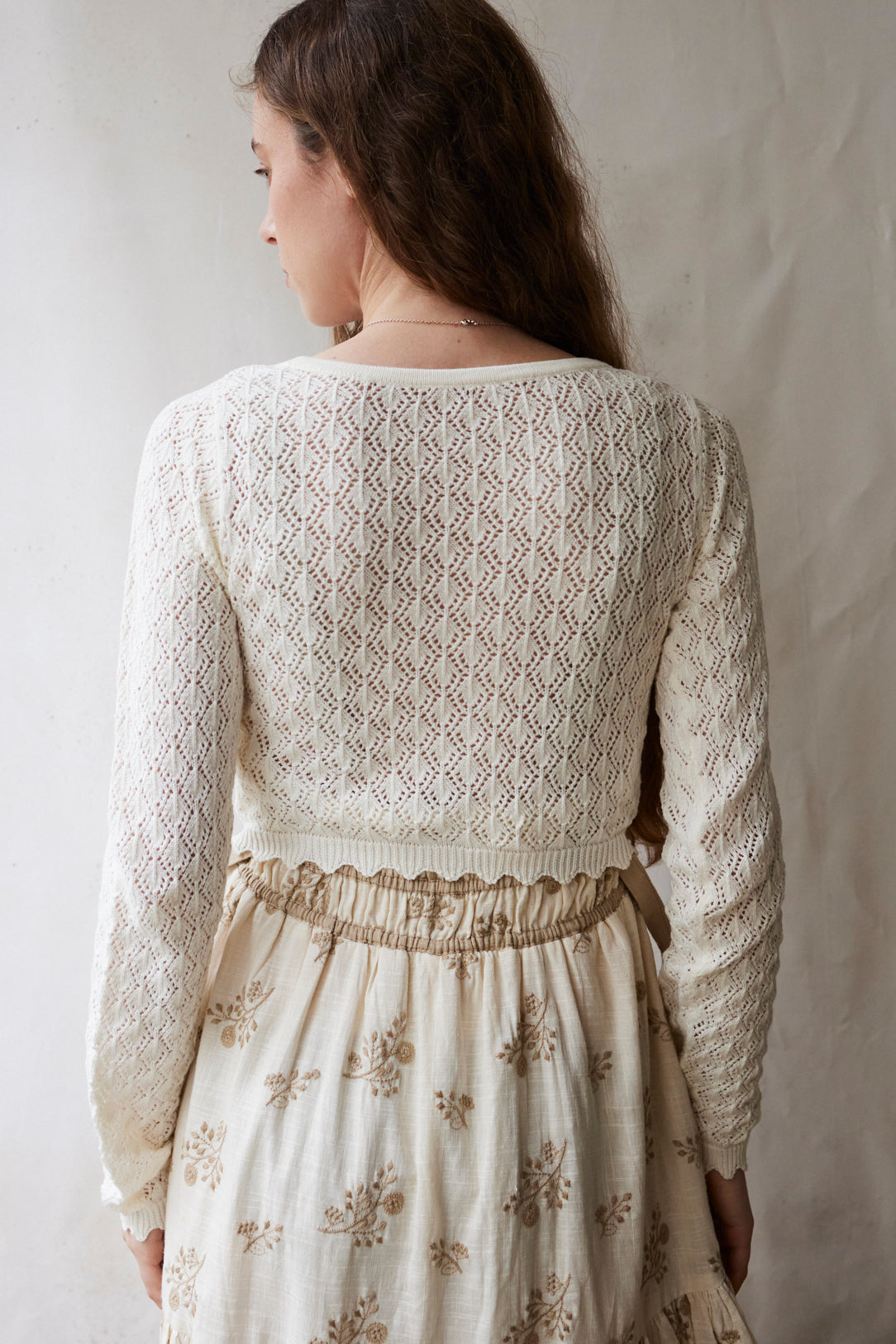 Mona cropped lace cardigan in Cream cotton, long sleeves Cream / XL/XXL Mona cropped lace cardigan in Cream cotton, long sleeves Cream / XL/XXL