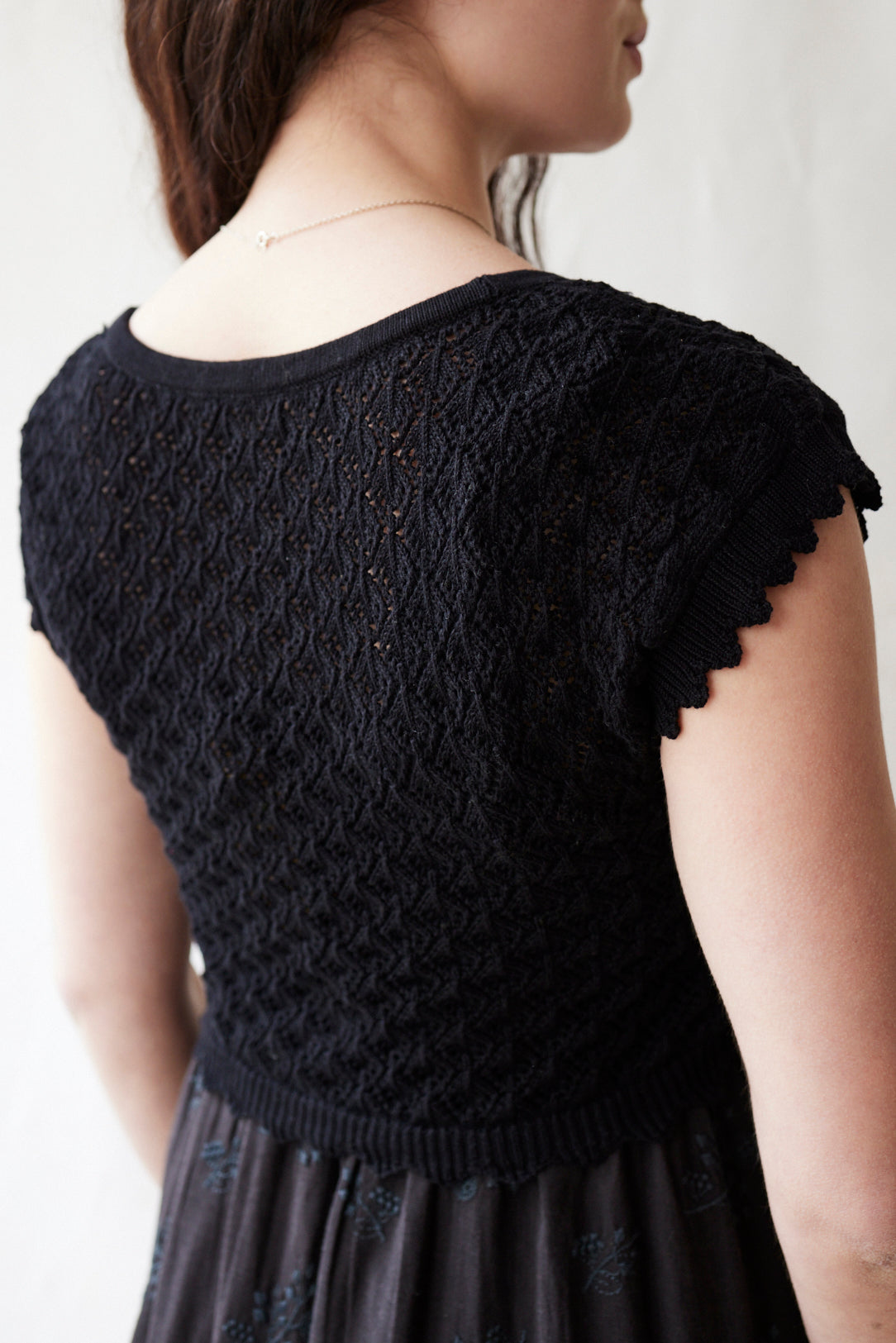 "Mona" cropped lace cardigan in black cotton