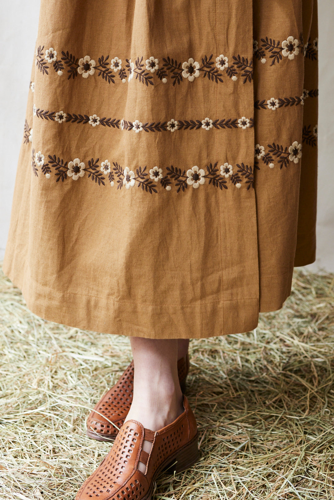 "Tabea" embroidered crossover dress caramel