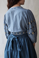 "Tabea" embroidered crossover top lagoon