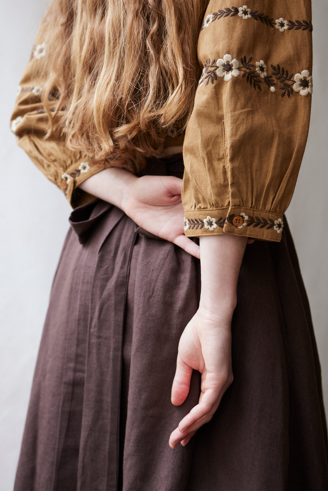 "Tabea" embroidered crossover top caramel