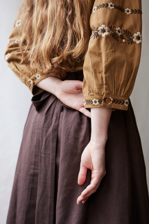 "Tabea" embroidered crossover top caramel