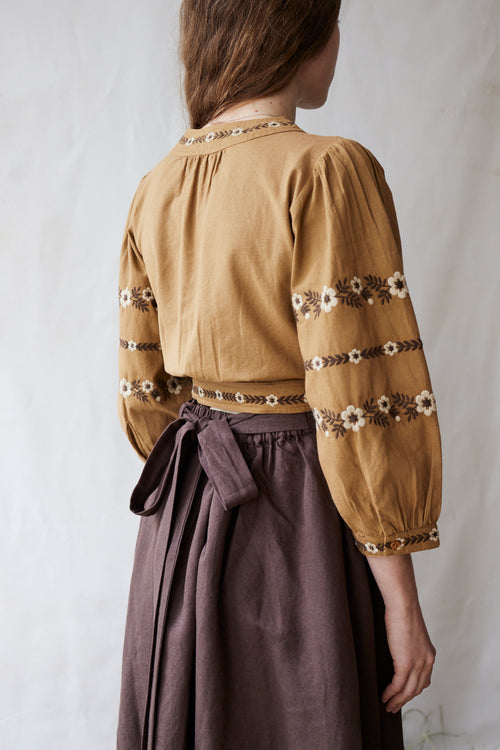 "Tabea" embroidered crossover top caramel