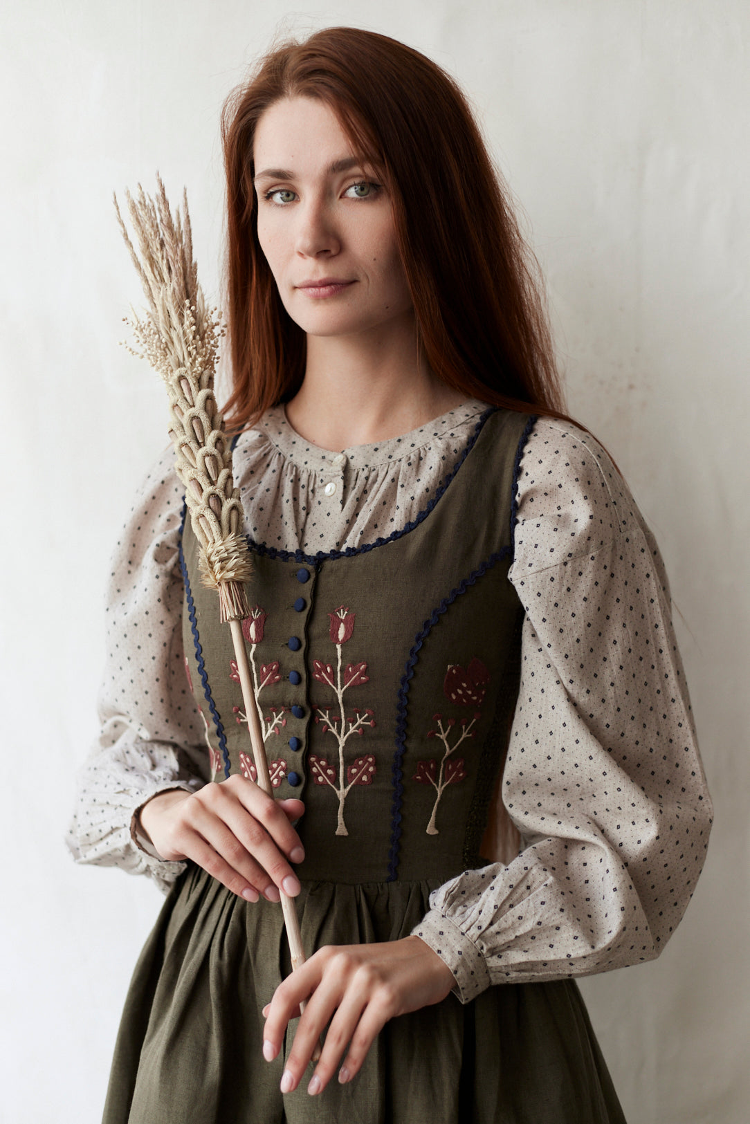 moss green linen dress Mira Linen Dress