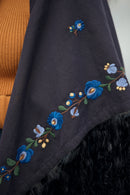 "Timea" black stole with embroidered Matyó flowers blue