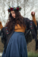 "Timea" black stole with embroidered Matyó flowers red