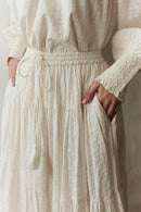 Jupe longue 'Velga' en cotton brodé crème