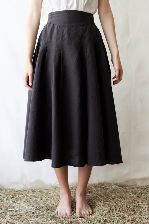 'Vineta' linen midi skirt black