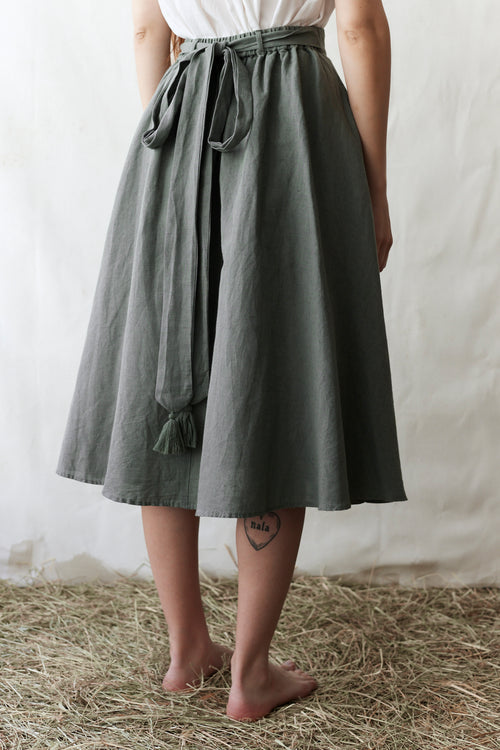 "Vineta" linen midi skirt sage green